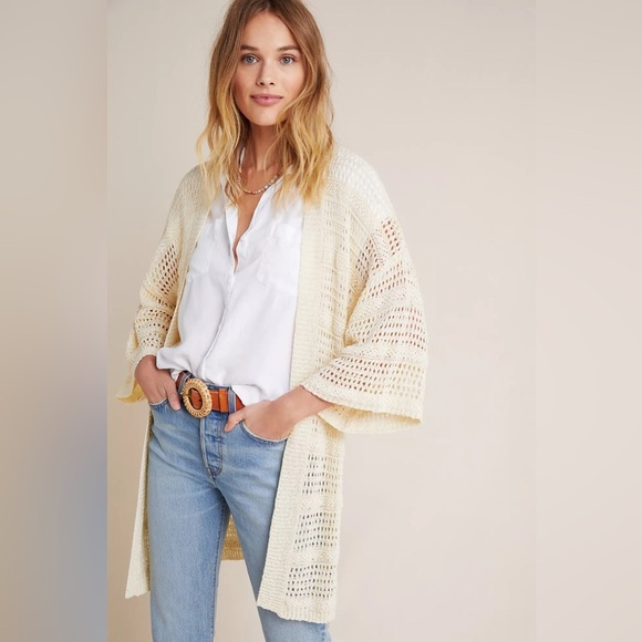 Anthropologie Sweaters - ANTHROPOLOGIE  Boho Crochet Open Knit cardigan Sweater Layne Kimono Longline OS